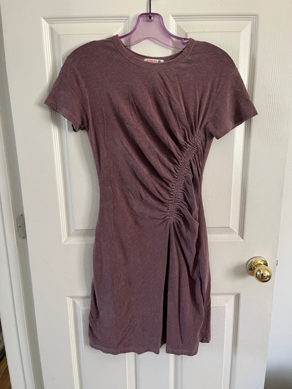 Sundry Ruched Side Mini Dress - Mauve Plum